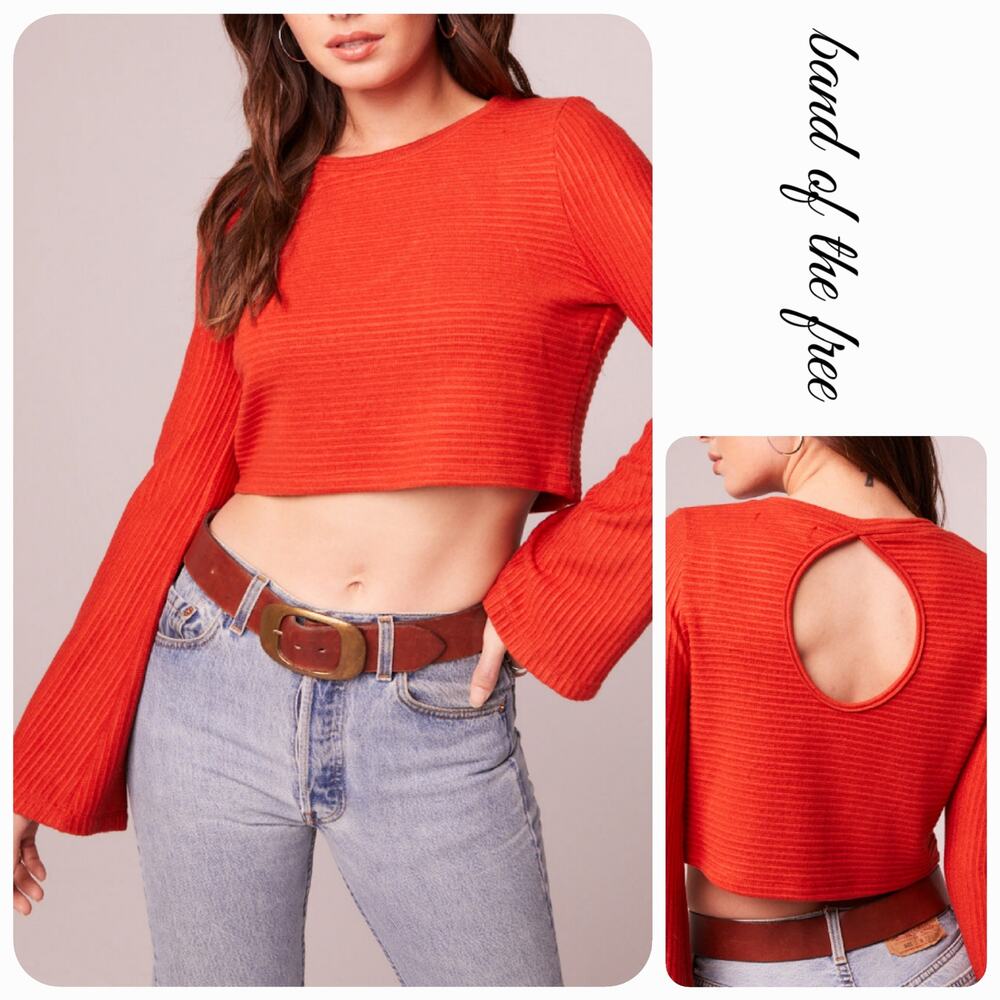 NWOT‎ Band of the Free Alize Rust Ribbed Crop Top XS 2 Long Sleeve Boho Festival